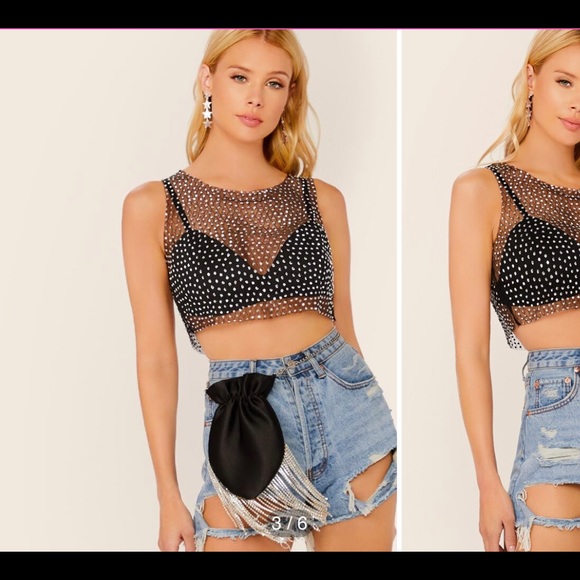 Sheer Rhinestone Crop Top - Picture 2 of 3